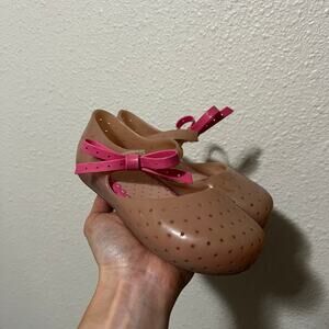 Mini Melissa Furadinha Mary Jane flats beige pink bow plastic PVC GIRLS 11